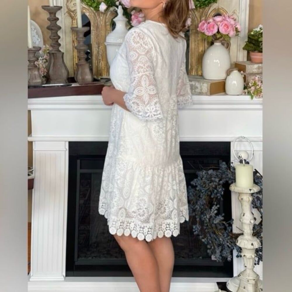 Tempo Paris Ivory Lace Dress Gold Sequin Embellishment with Sleeves Size XL NWT - Picture 6 of 10